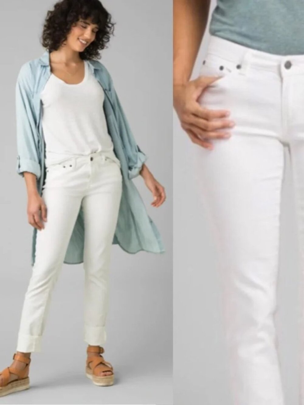 Prana Classic White Casual Summer Rolled Hem Kara Jeans